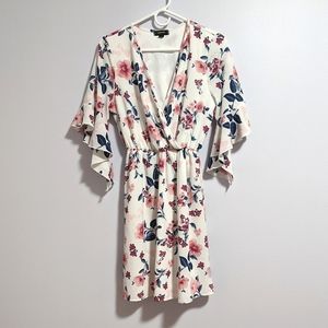 Espresso White Floral Flute-Sleeve Dress